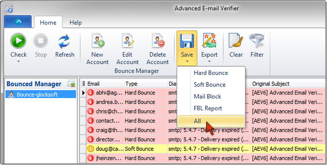 Advanced Email Verifier - save bounced emails to a file