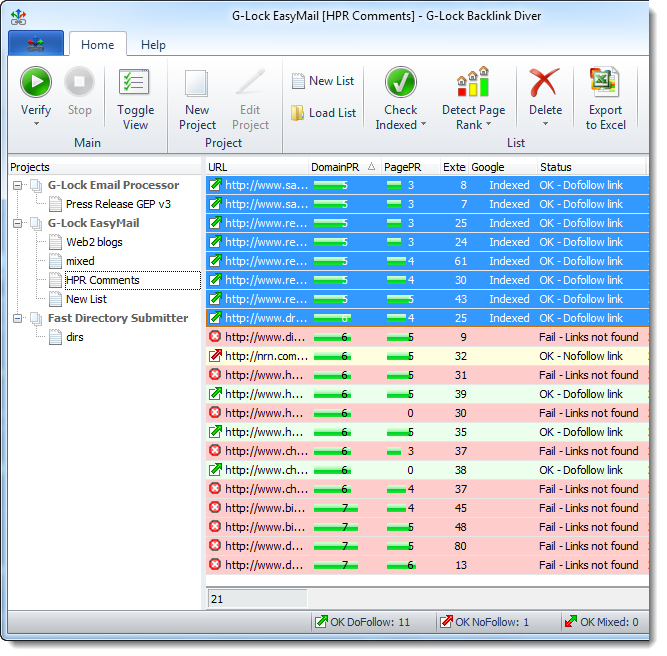 Click to view G-Lock Backlink Diver 1.2 screenshot