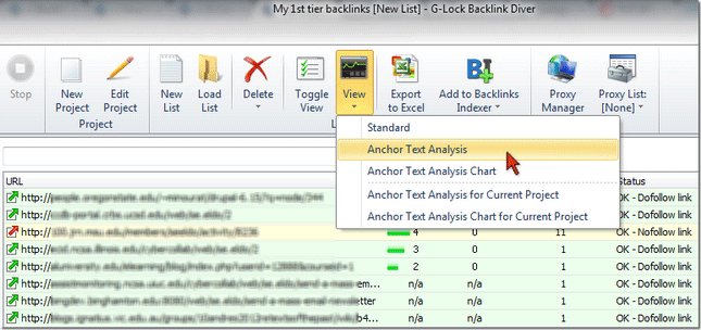 anchor text analysis in Backlink Diver