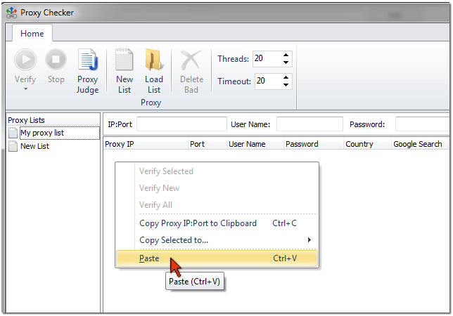 paste proxy servers from clipboard