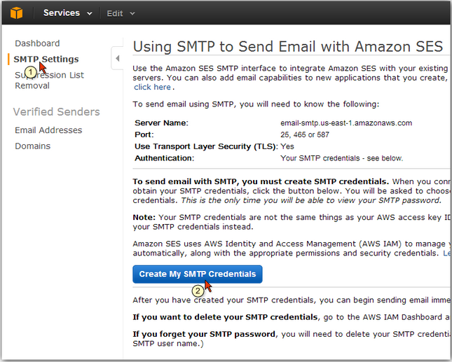 Amazon SES SMTP credentials