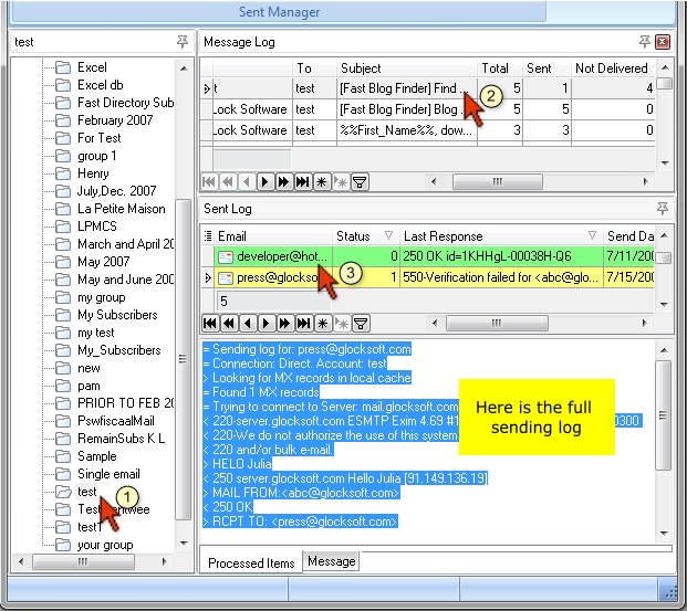 view sending log