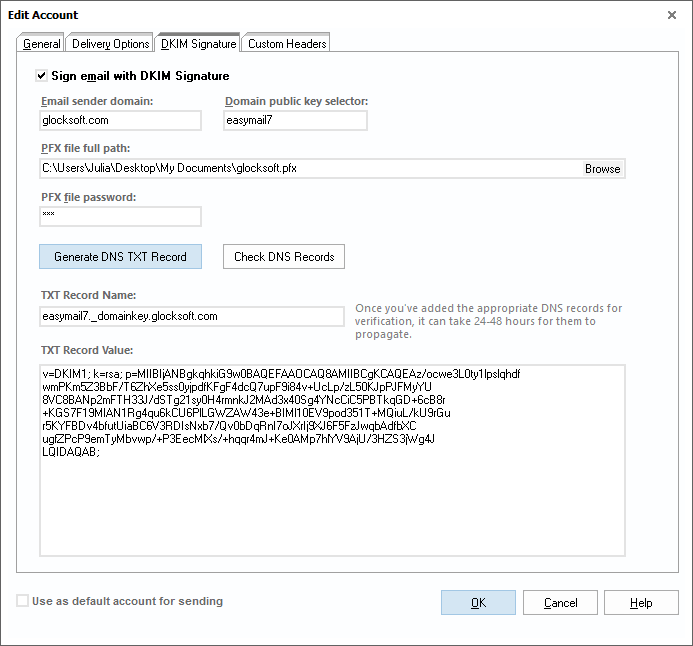 sign email with DKIM signature in EasyMail7