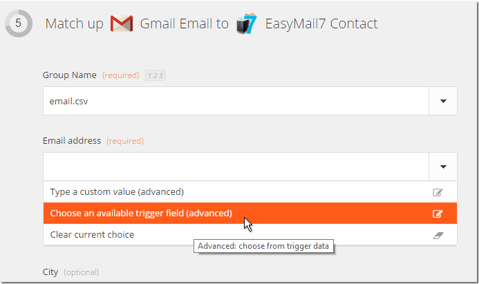 Match fields to EasyMail7