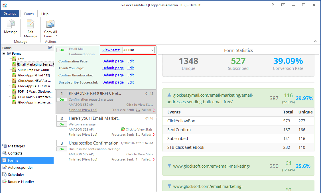 View subscription form stats