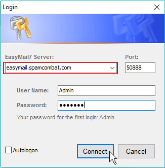 Login to EasyMail7 Server with DNS