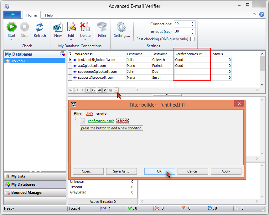 Advanced Email Verifier check new emails from database