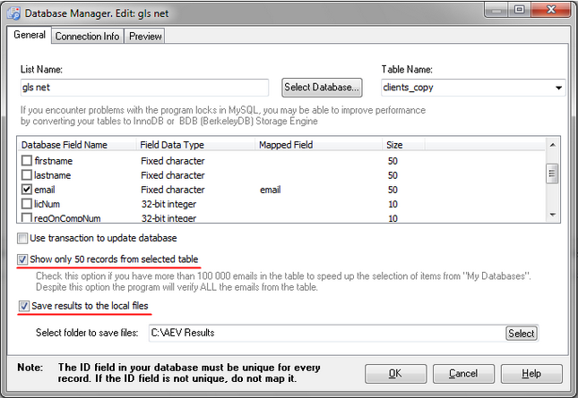 connect from AEV to MySQL database