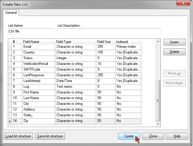 create list with custom fields