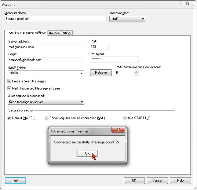 Advanced Email Verifier - IMAP server settings to process bounced emails