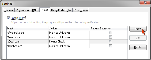 Advanced Email Verifier rules settings