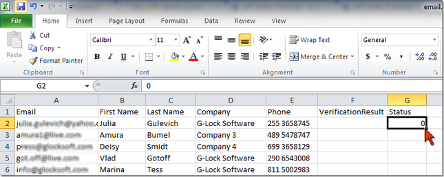 set status 0 in Excel