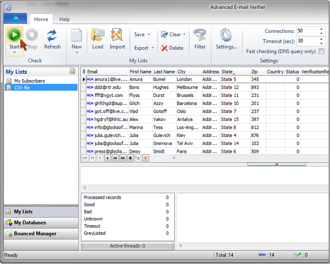 verify emails from csv file