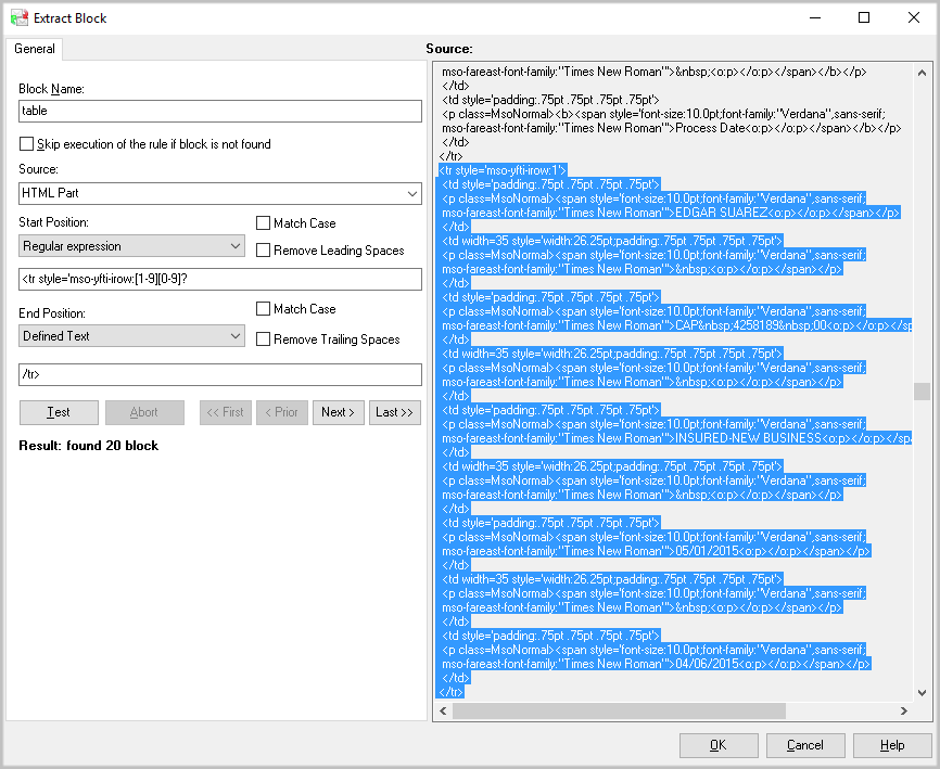 How to Extract Repeating Text Blocks from Emails