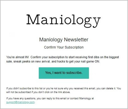 Confirmation email by Maniology