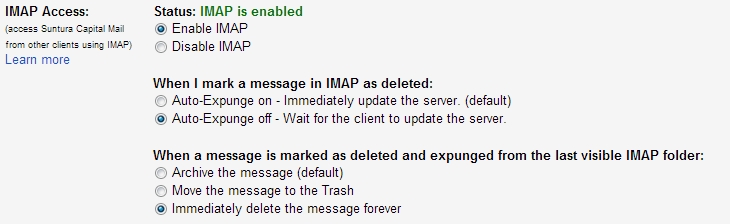 Gmail IMAP settings