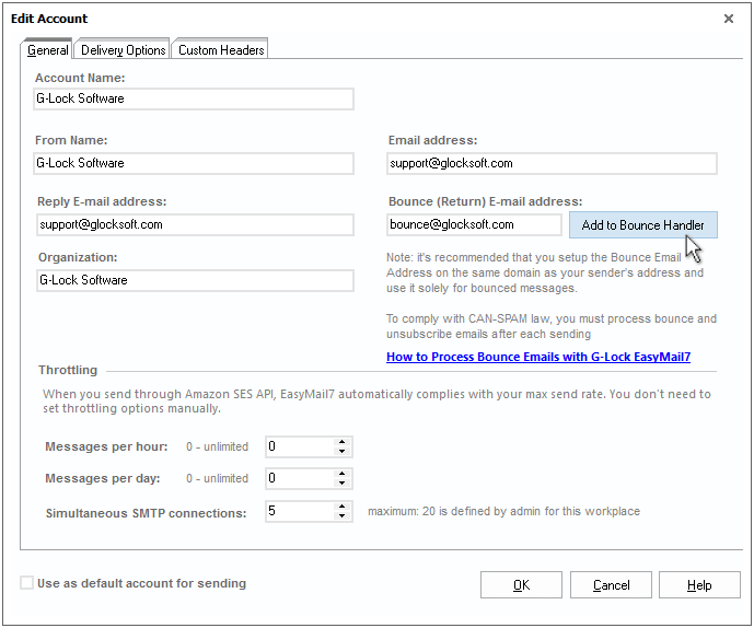 add account to process bounce emails