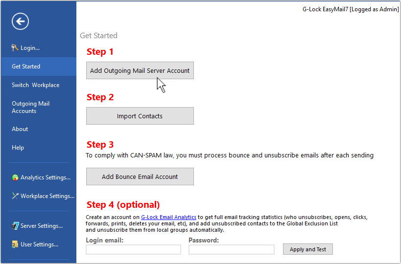 Add account in G-Lock EasyMail7