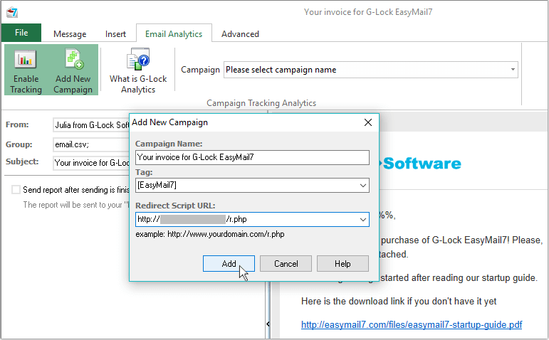 add campaign in G-Lock EasyMail7