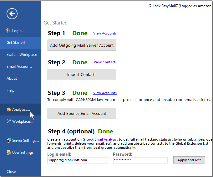 G-Lock Analytics Settings