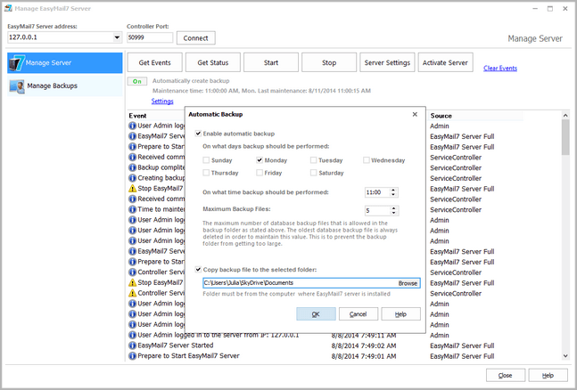 Automatic backup creation