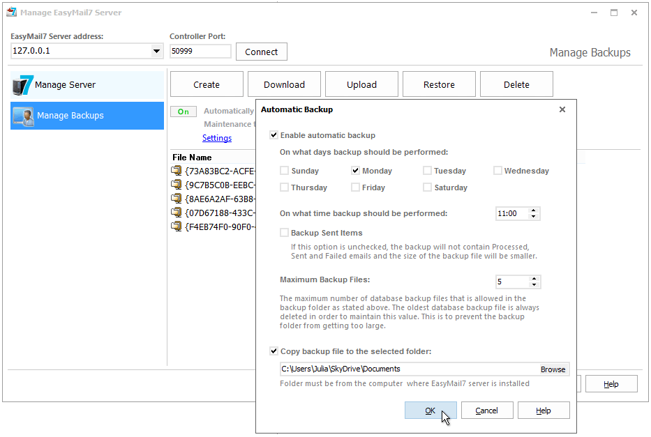 automatic backup in G-Lock EasyMail7