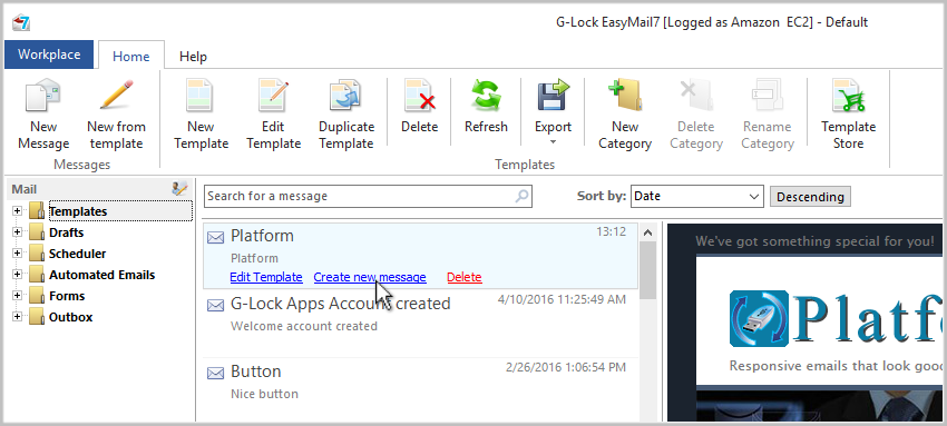 compose email from template in G-Lock EasyMail7