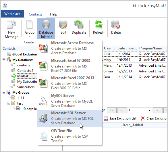 G-Lock EasyMail7 database integration