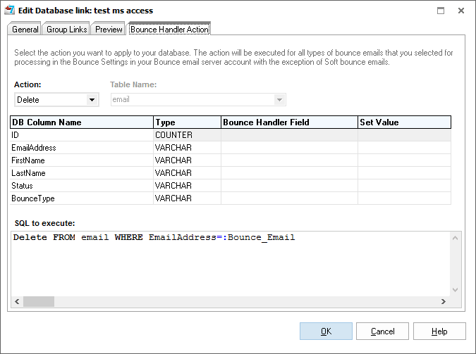 Delete bounce emails from database