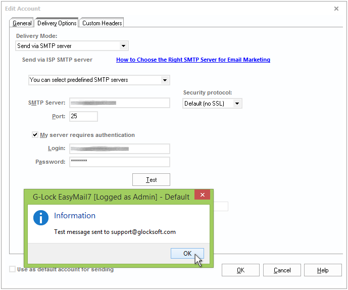Create email server account in EasyMail7