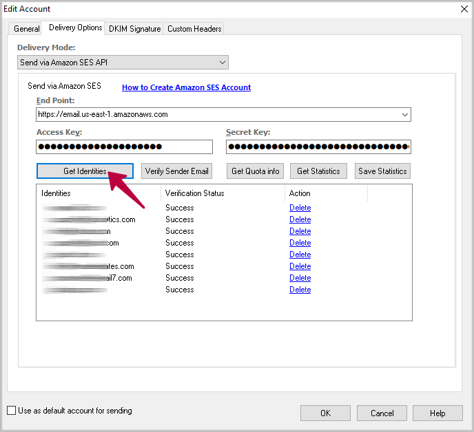 Get Amazon SES identities