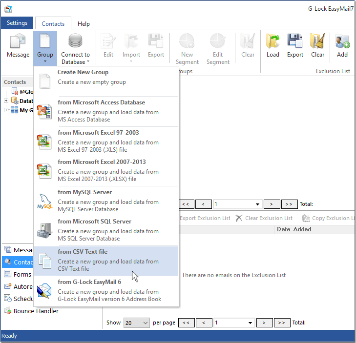 G-Lock EasyMail7 create group from csv file