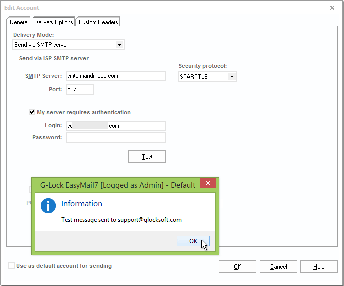 Enter Mandrill SMTP in G-Lock EasyMail7