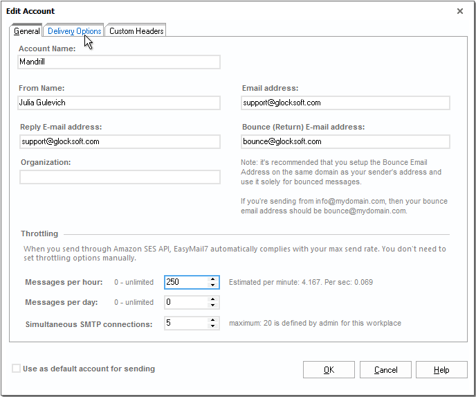 setup Mandrill account in G-Lock EasyMail7