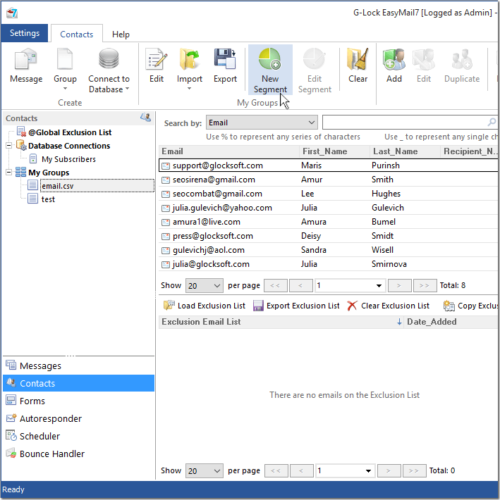 create segment in G-Lock EasyMail7