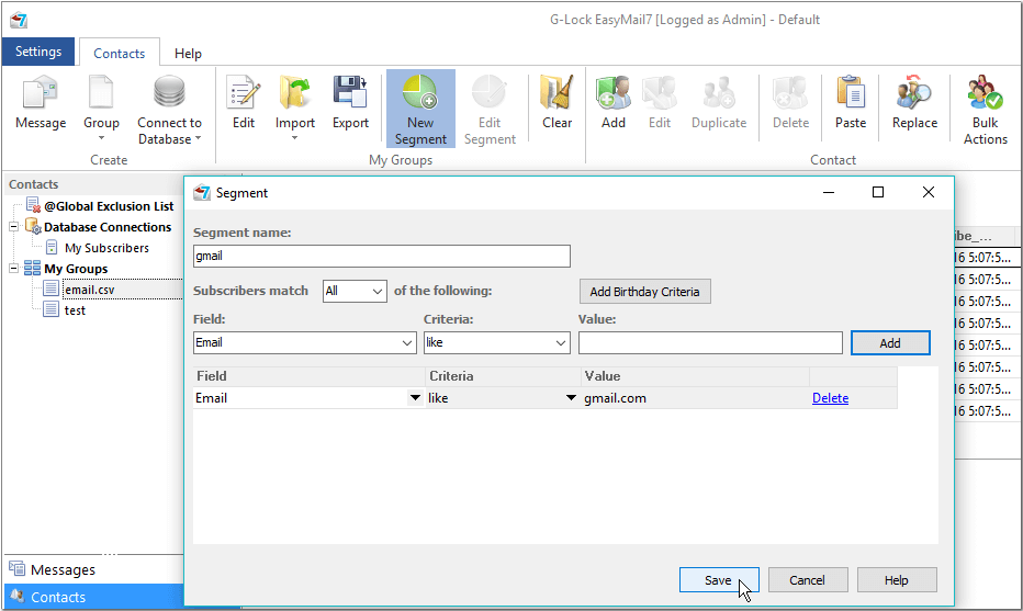 save segment in G-Lock EasyMail7