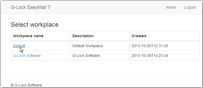 Select workplace in G-Lock EasyMail7 web client