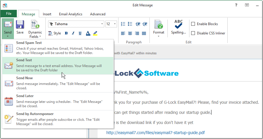 send test email with tracking links