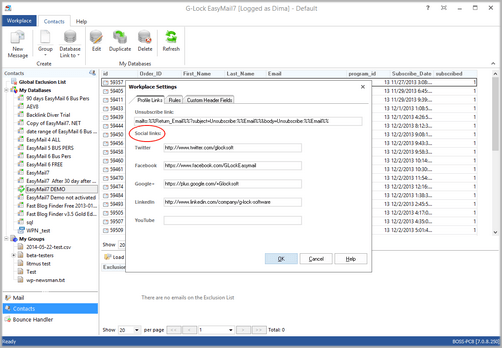 Use social media links in EasyMail7