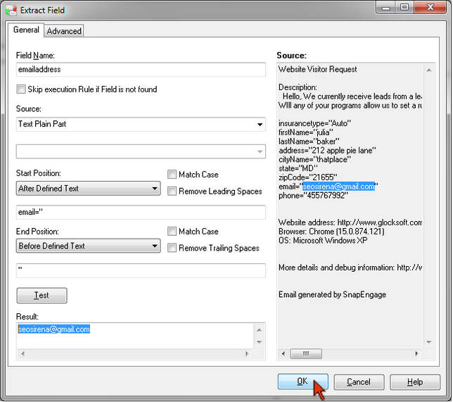 G-Lock Email Processor - extract recipient email address