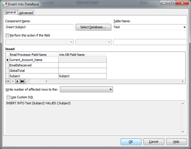 G-Lock Email Processor insert into database