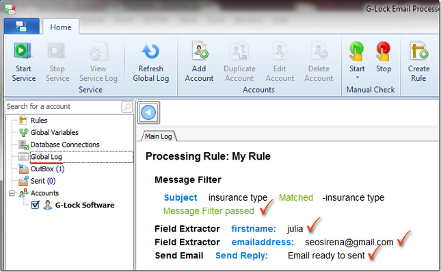 G-Lock Email Processor - test rule