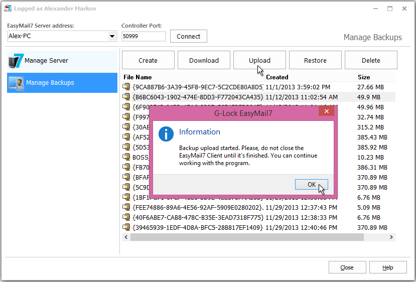 G-Lock EasyMail upload backup