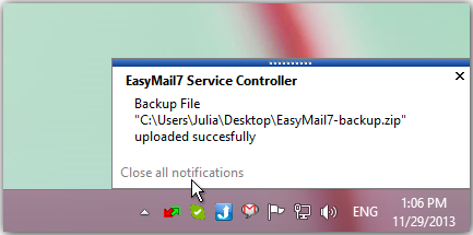 G-Lock EasyMail7 backup upload finished