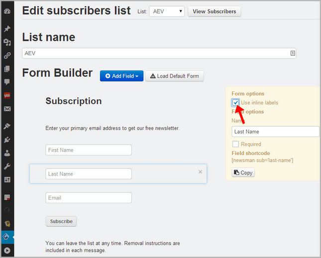 use inline labels in the optin form