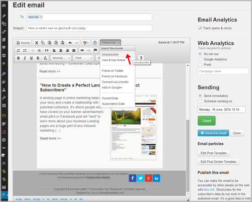 Insert unsubscribe link email in WPNewsman