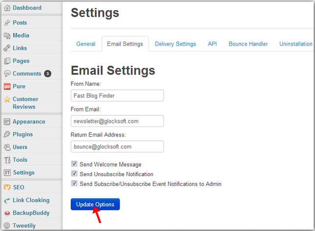 WPNewsman Email Settings